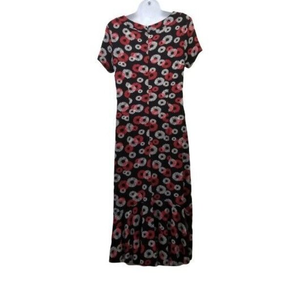 Hanna Andersson XS Dress Red Black Floral Ruffled Hem Maxi Modest Stretch - Picture 4 of 6